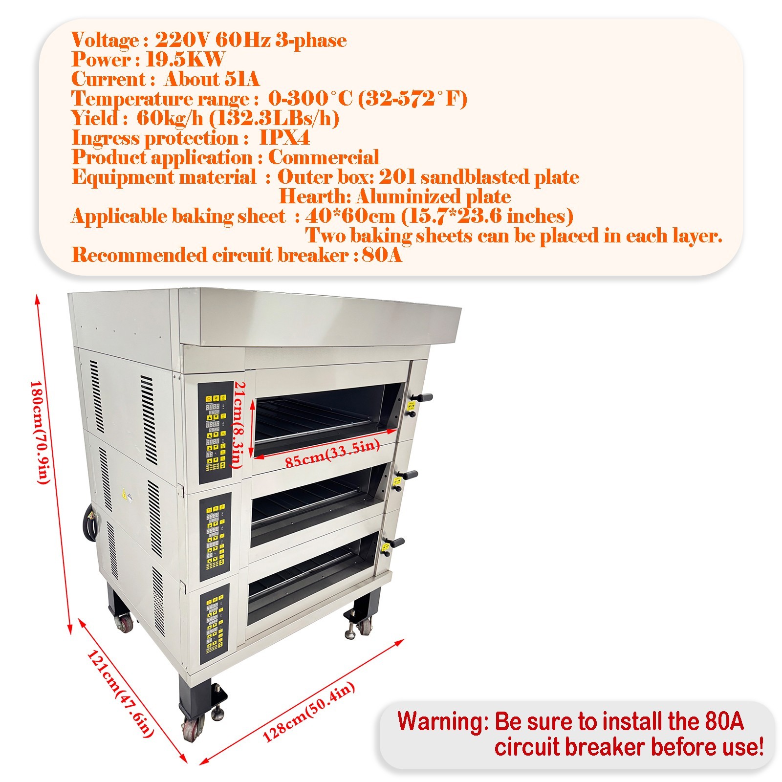 220V European Style Electric Pizza Oven 19.8KW Removable Electric Oven 3PH