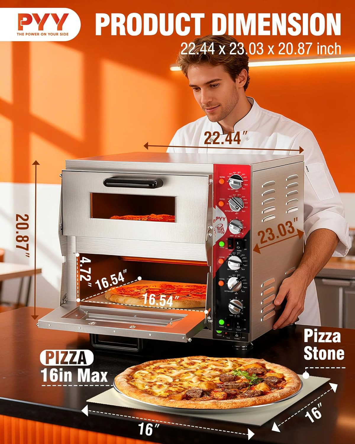 16″ Electric Double Decker Pizza Oven with Timer & Stone for Home & Restaurant
