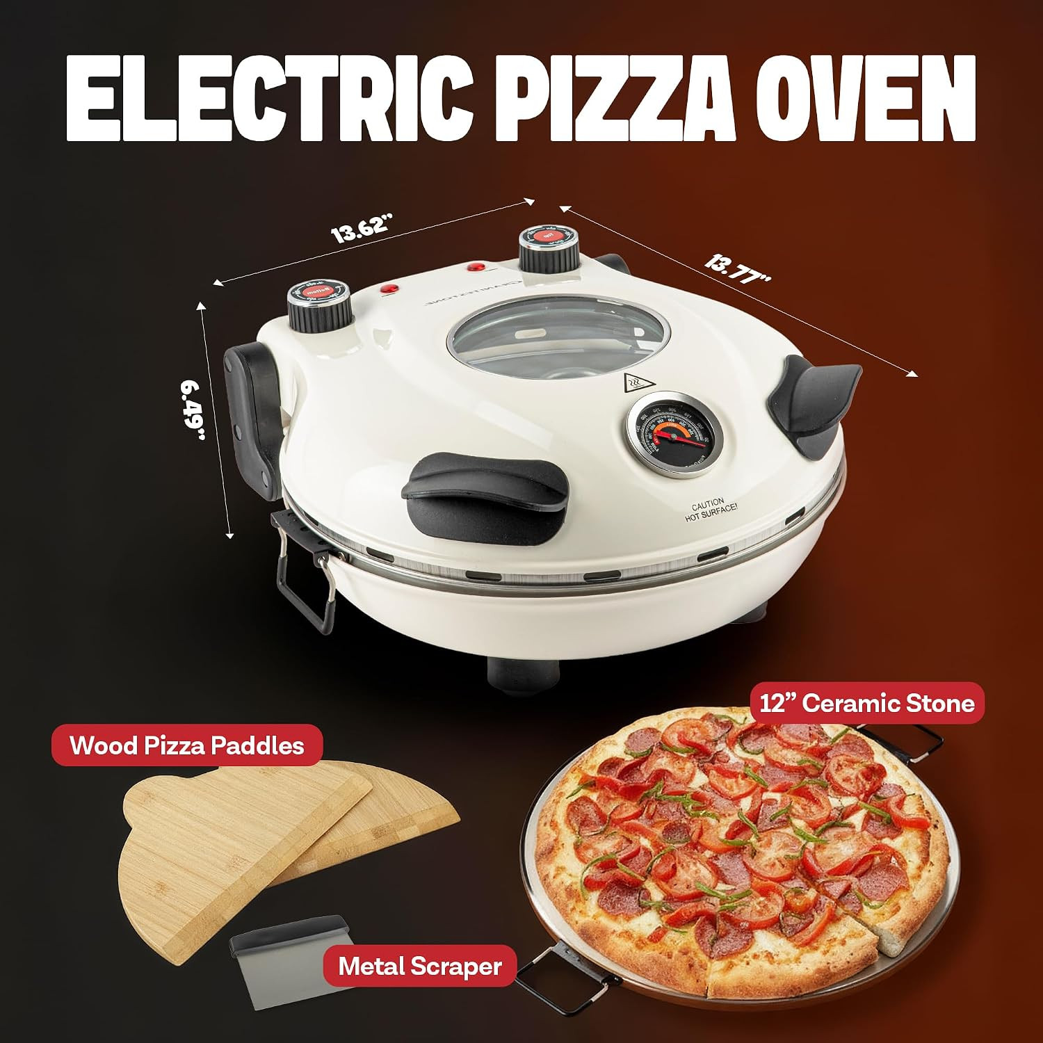 PIEZANO Crispy Crust Pizza Oven by Granitestone – 12 Inch Electric Pizza Oven In