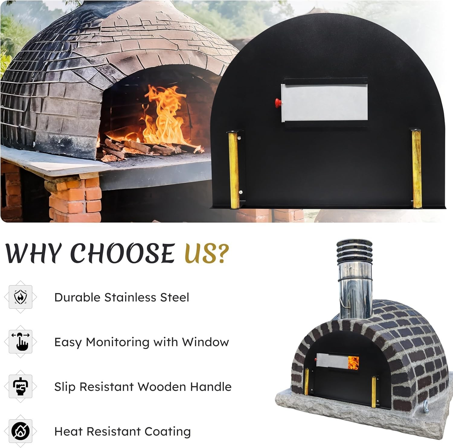 25” x 20” Pizza Oven Door – Stainless Steel Outdoor Brick Oven Door