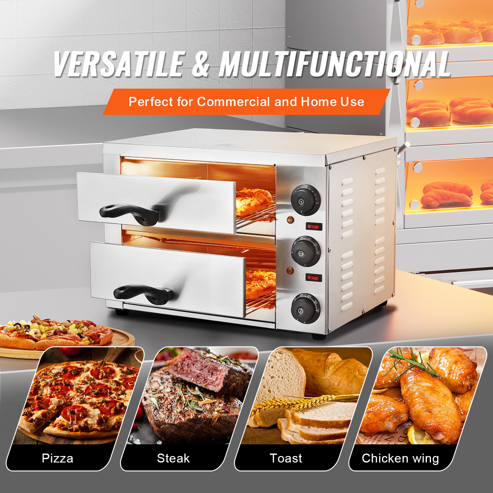 VEVOR Electric Countertop Pizza Oven 12″ Adjustable Temperature 0-120Min Timer