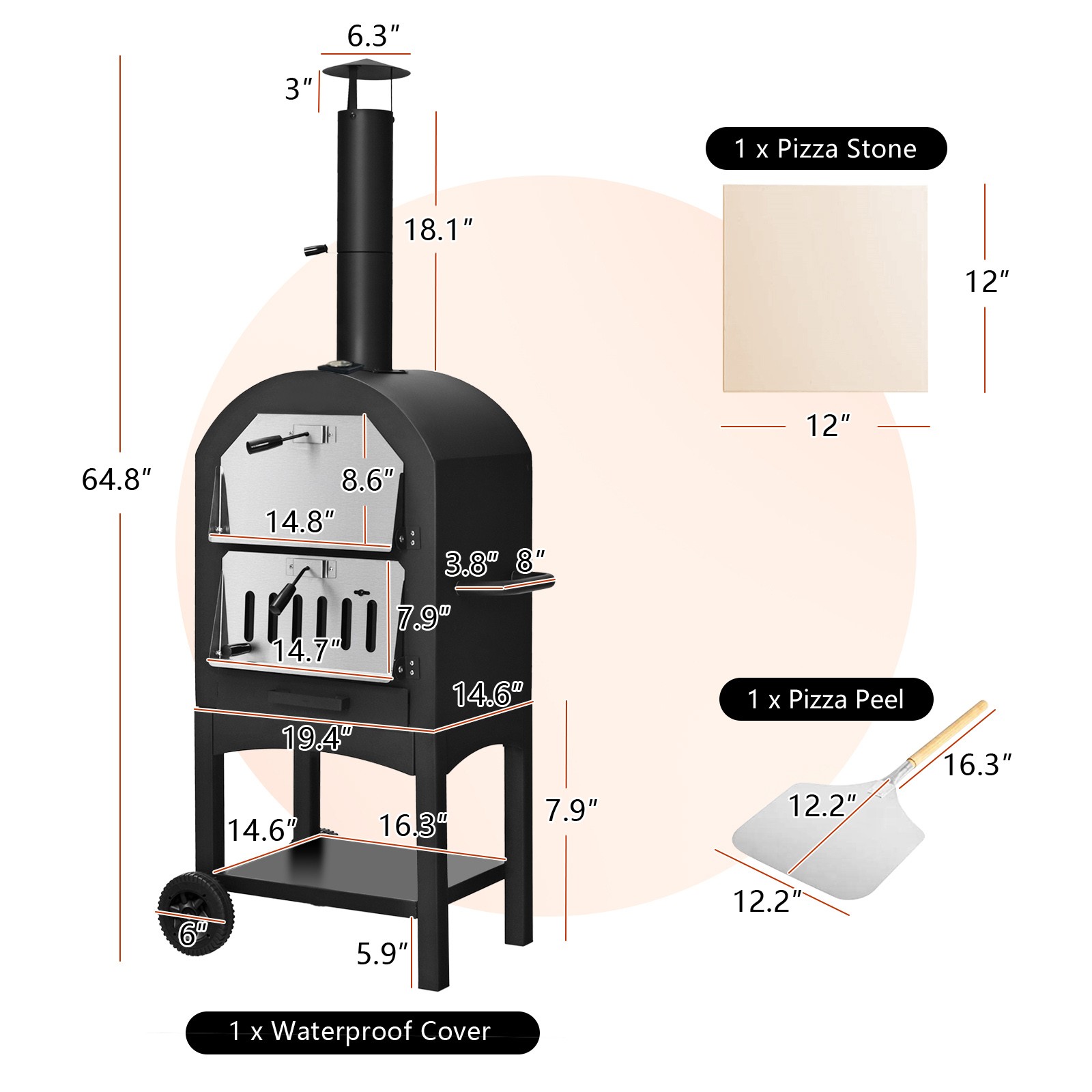 Pizza Oven Wood Fire Pizza Maker Grill Outdoor w/ Pizza Stone & Waterproof Cover