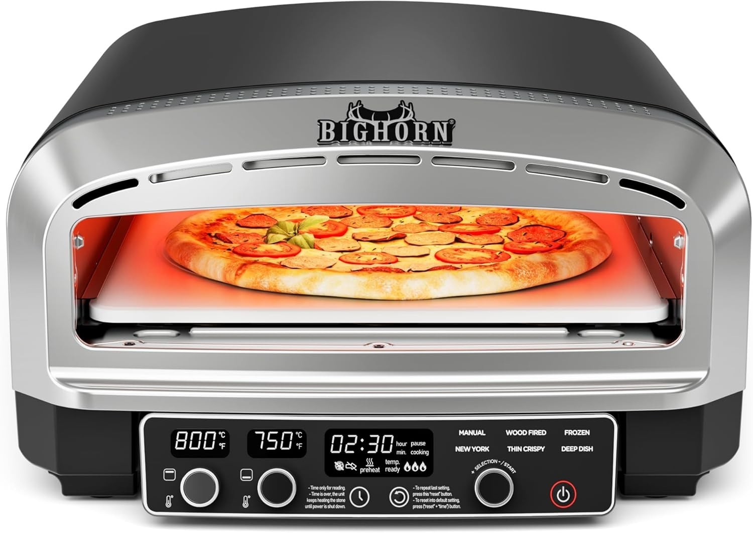 Space-Saving 14-Inch Countertop Pizza Oven with LED Display & Easy Clean Design