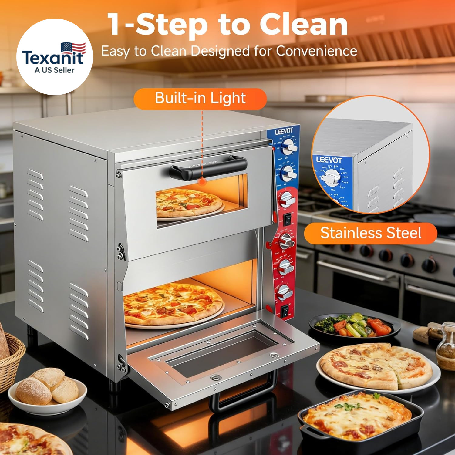 Commercial Double Deck 16 Inch Electric Pizza Oven | 3600W Countertop Pizza Make