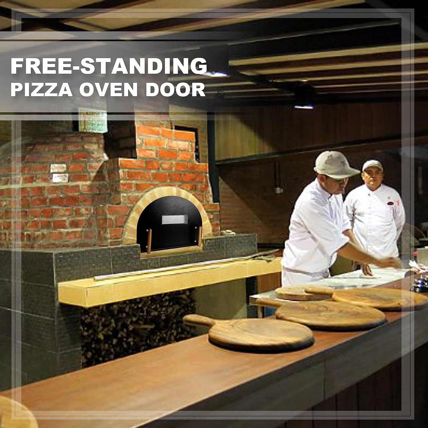 Pizza Oven Door – 20”(H) X 25”(W) – Stainless Steel 304 With Wooden Handles