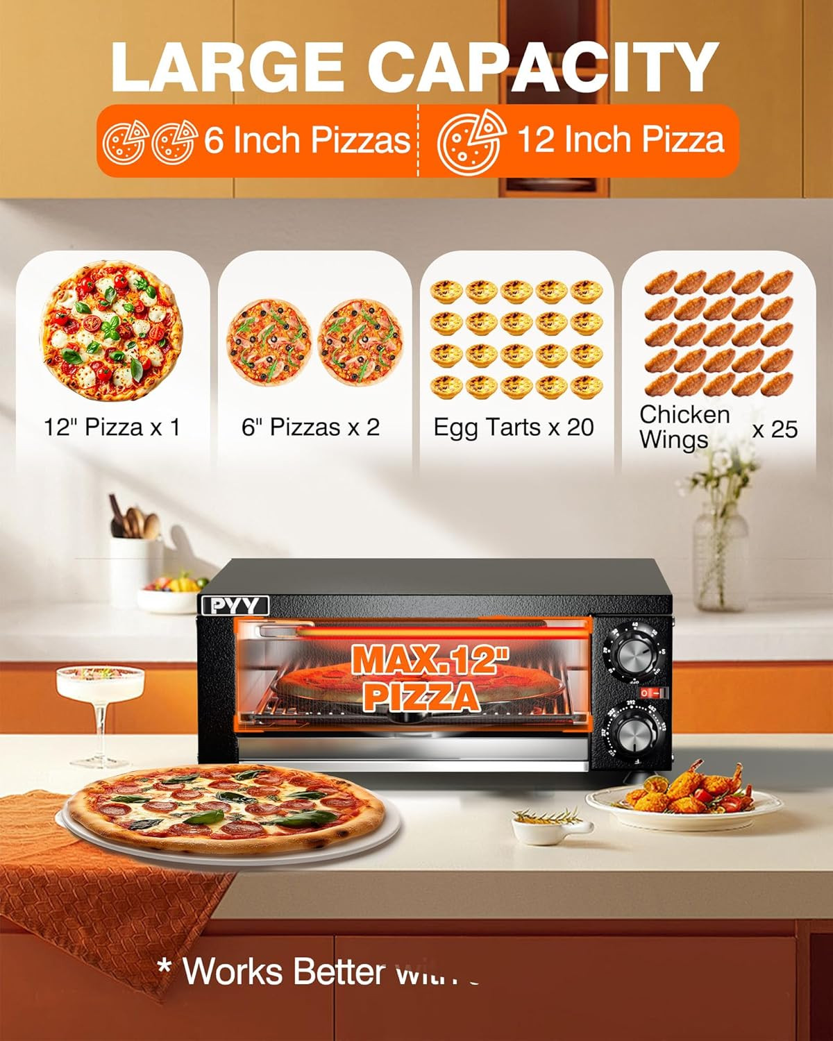 Stainless Steel 1100W Indoor Electric Pizza Oven – Countertop Maker