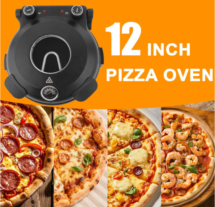 Horno de pizza de interior, retro de 30 cm, calentamiento rápido a 400 °C, horno