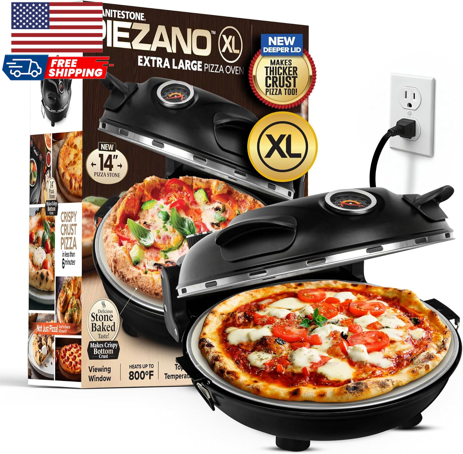 XL 14″ Extra Large Crispy Crust Pizza Oven Family Sized FREE SHIPPING USA