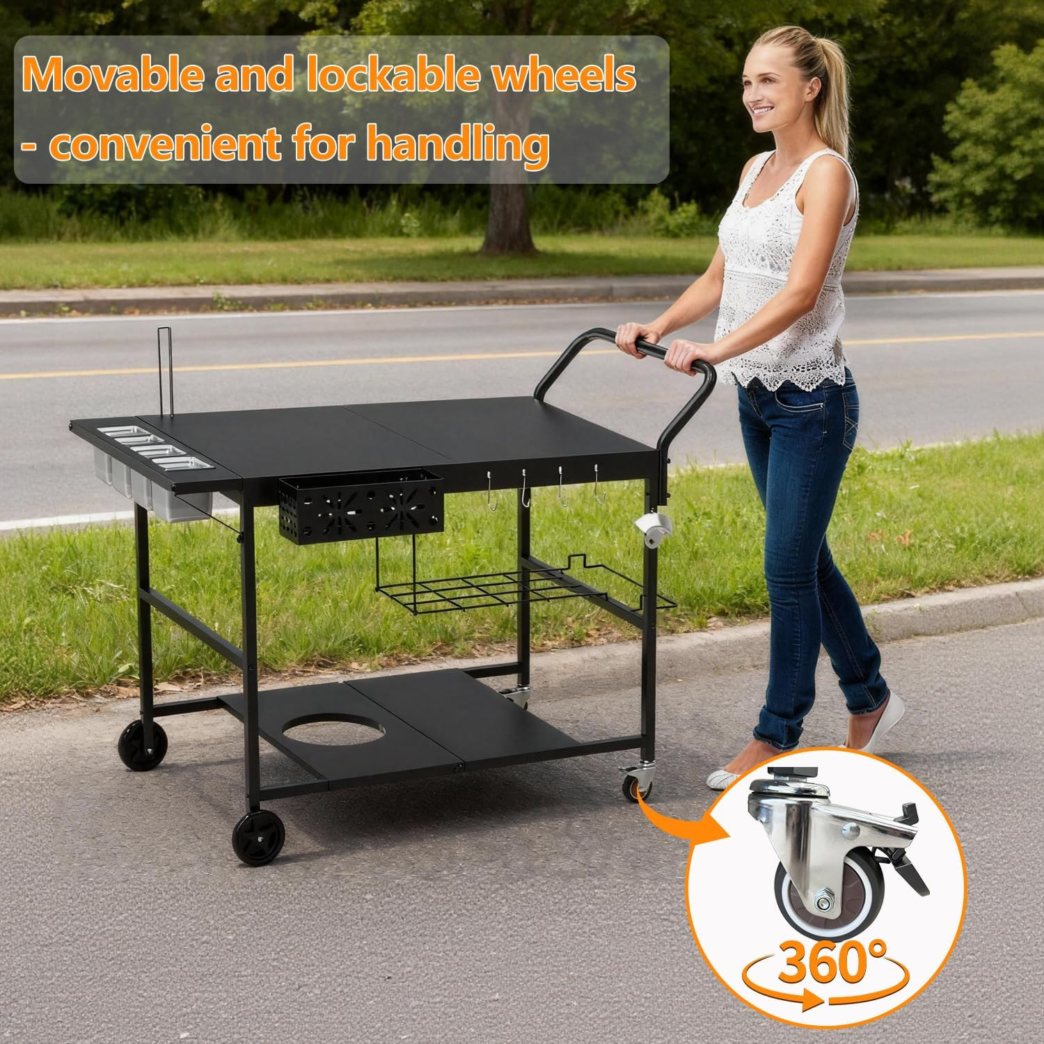 Outdoor Pizza Oven Table with Topping Station & Storage for Grills