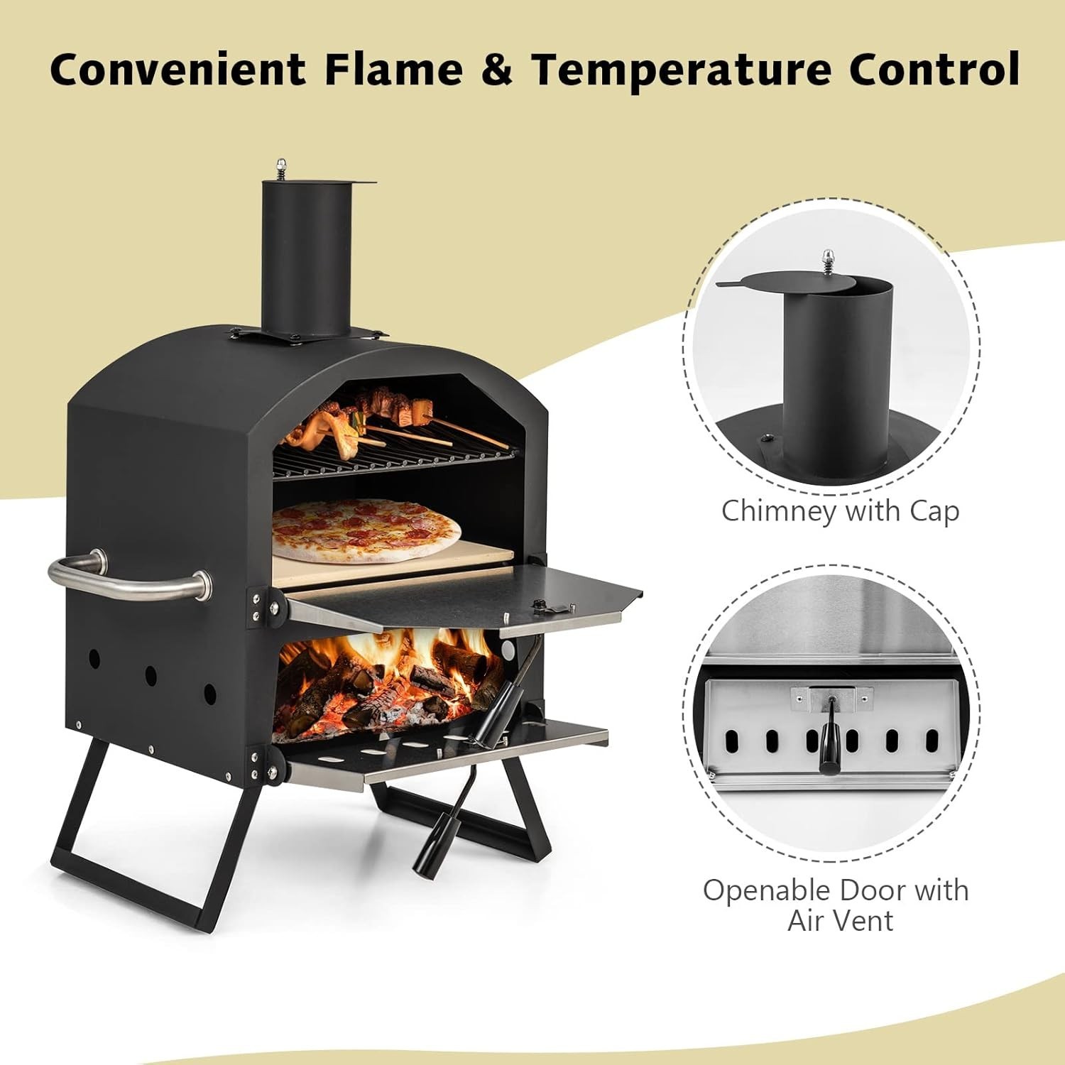 Elegant Waterproof Stainless Steel Outdoor Pizza Oven – Fast Preheat for Picnics