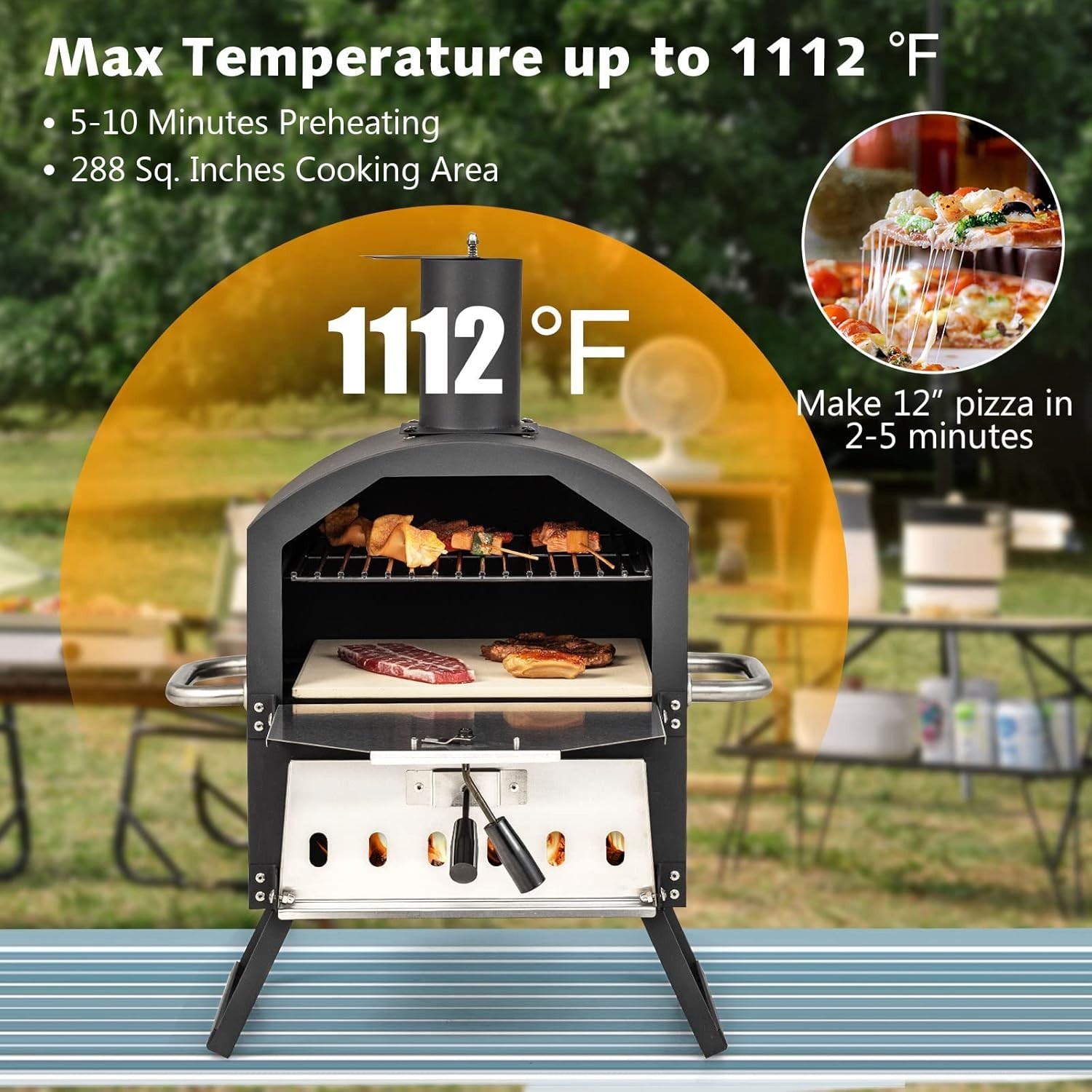 Elegant Waterproof Stainless Steel Outdoor Pizza Oven – Fast Preheat for Picnics