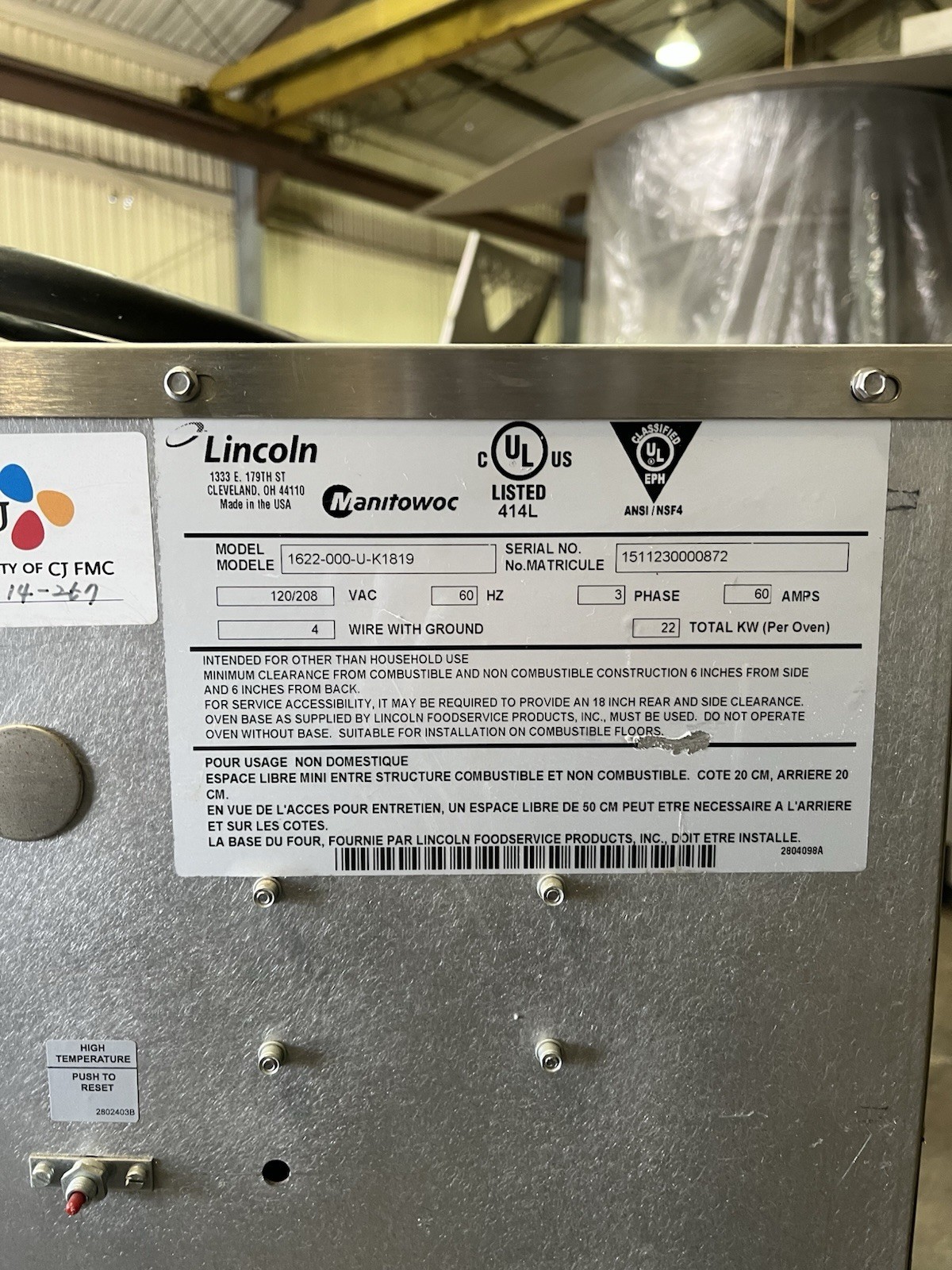 Lincoln Impinger 1622 Single Deck Gas Fired Conveyor Pizza Oven