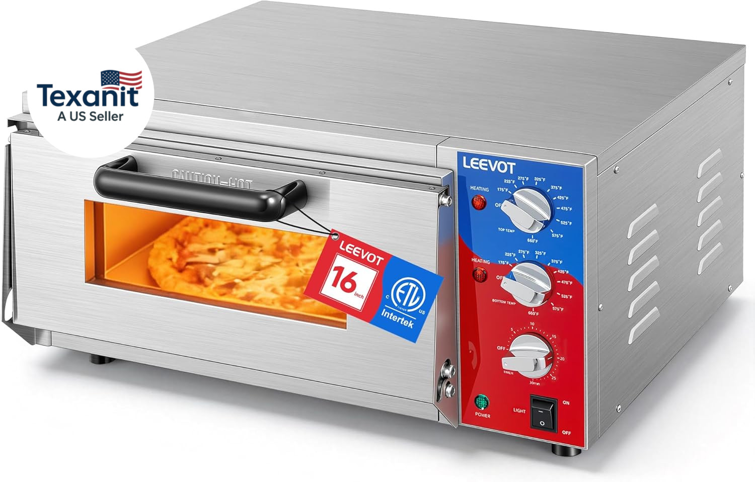 16″ Single-Deck Commercial Pizza Oven | 1800W Countertop Electric Pizza Maker wi