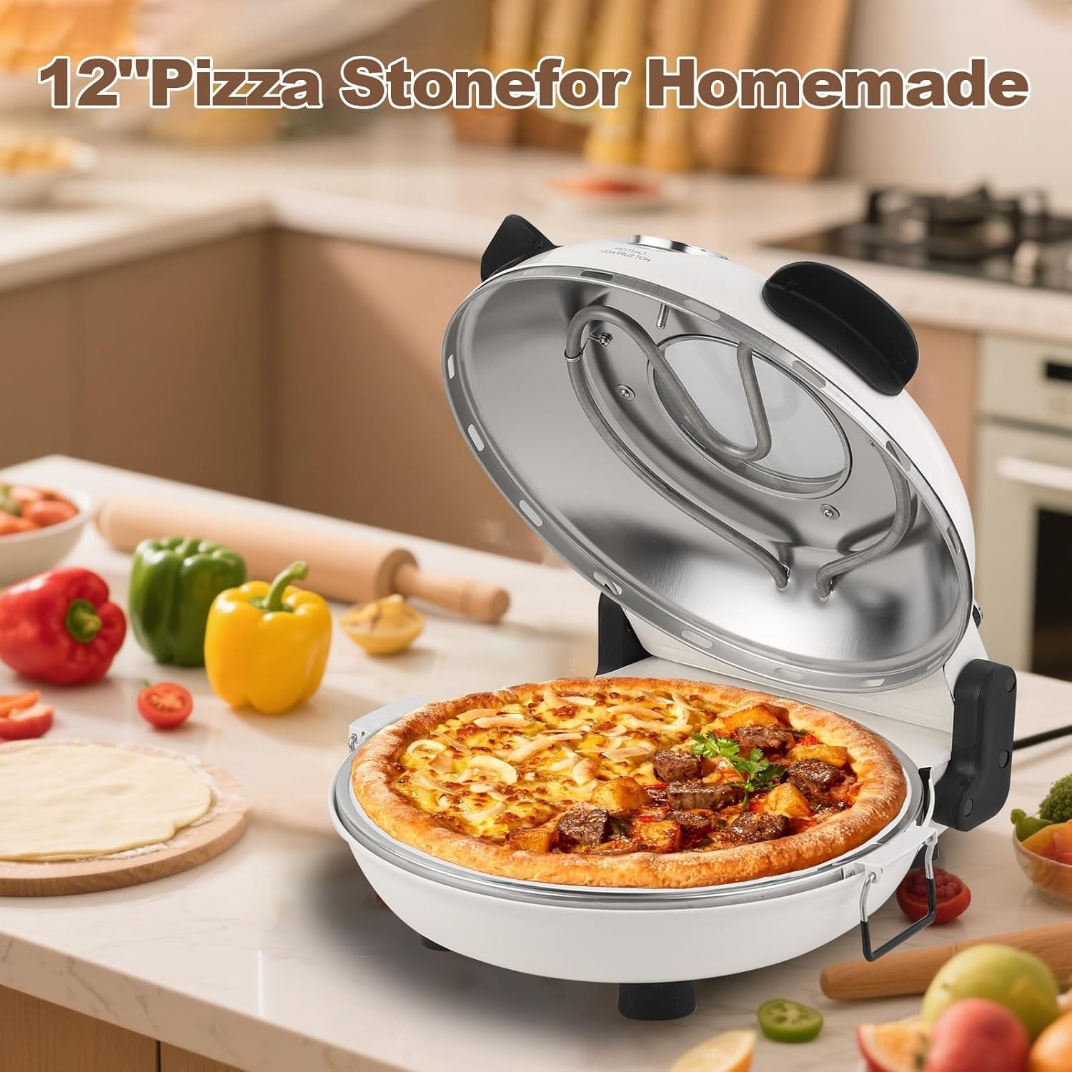 KLAIF Pizza Oven -12 Inch Countertop Electric Pizza Maker, Non-Stick Black Pizza