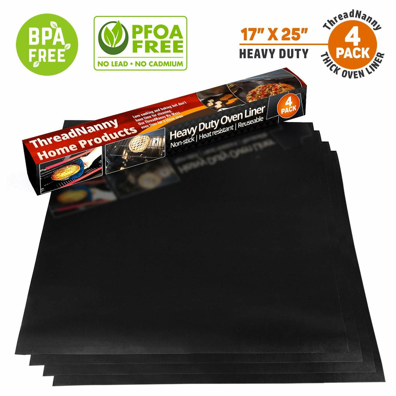 Pack of 4 Large Thick Non Stick Oven Liners Mat Heavy Duty – Teflon,17″x 25″