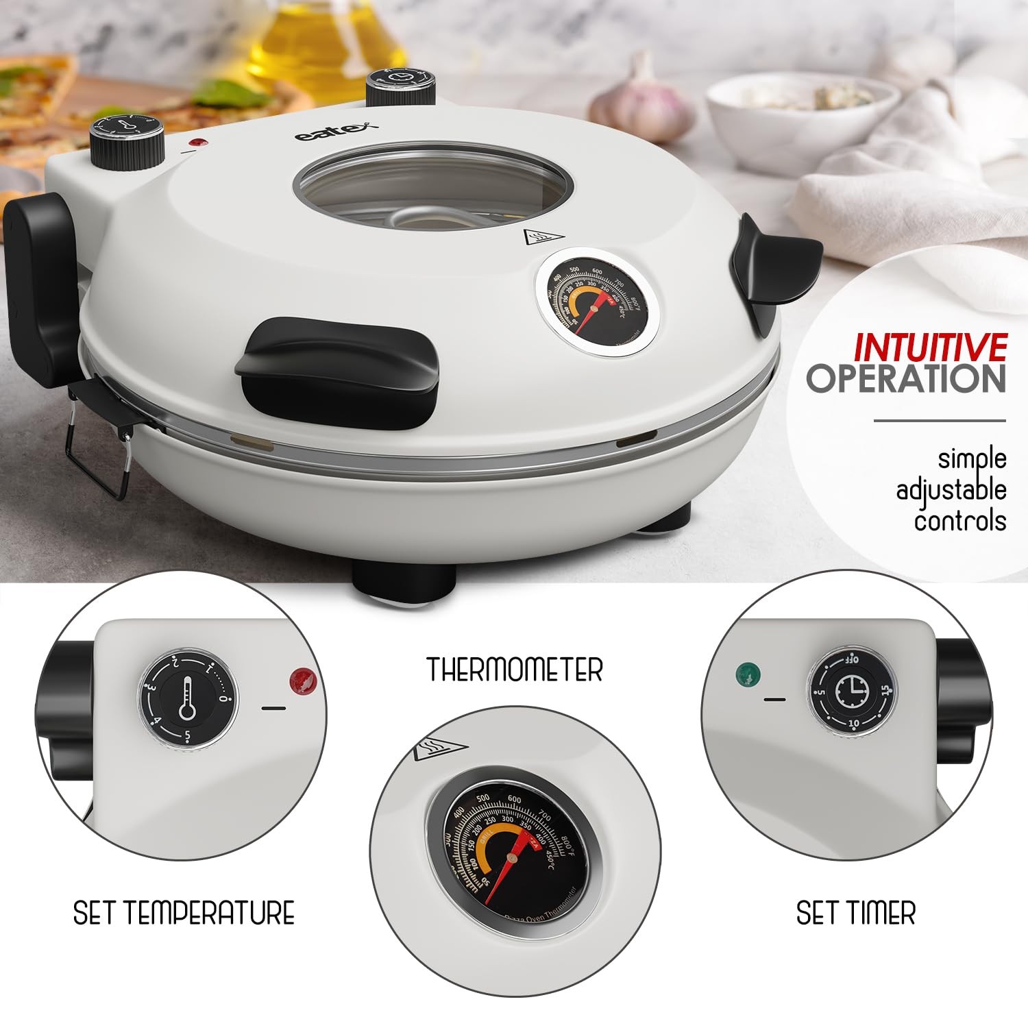 Eatex Electric Pizza Oven Indoor 12 Inch Countertop Pizza Oven Portable Stone