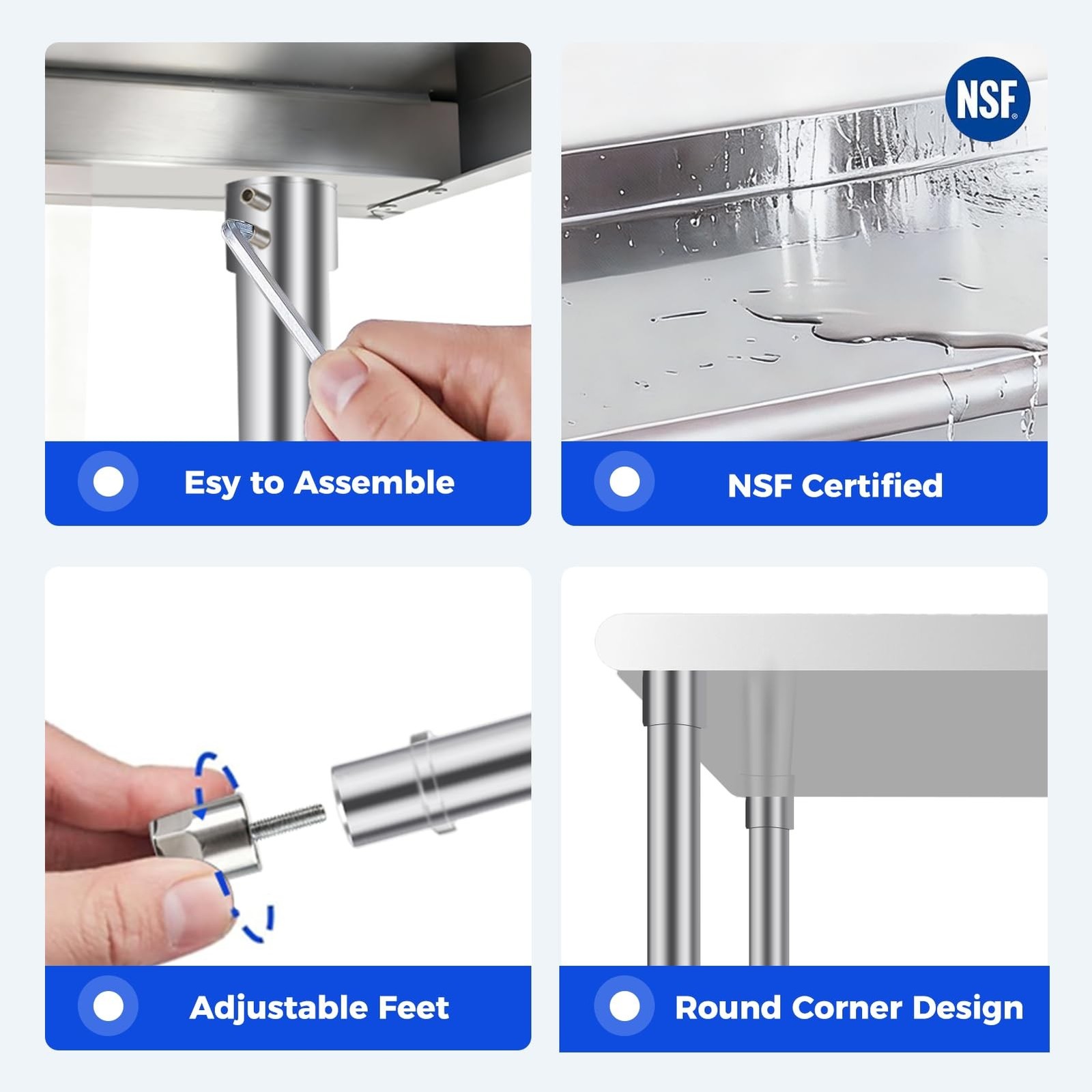 OSTBA Stainless Steel Table for Prep & Work 24×36 Inches, NSF Metal Commercia…