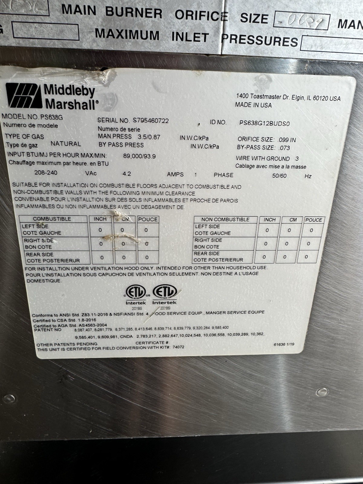 Middleby Marshall PS638G-2 65″ Gas Double Impingement Conveyor Oven (NAT GAS)