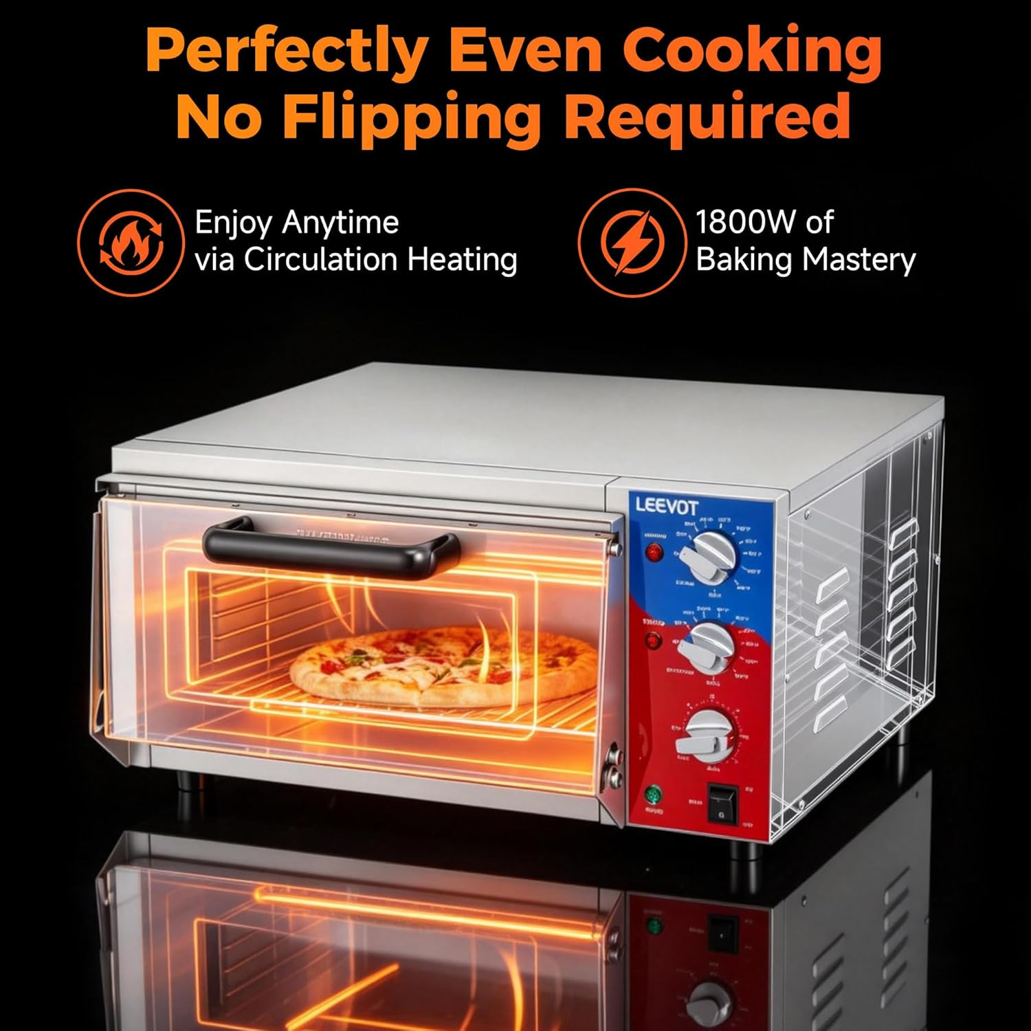 16″ Single-Deck Commercial Pizza Oven | 1800W Countertop Electric Pizza Maker wi