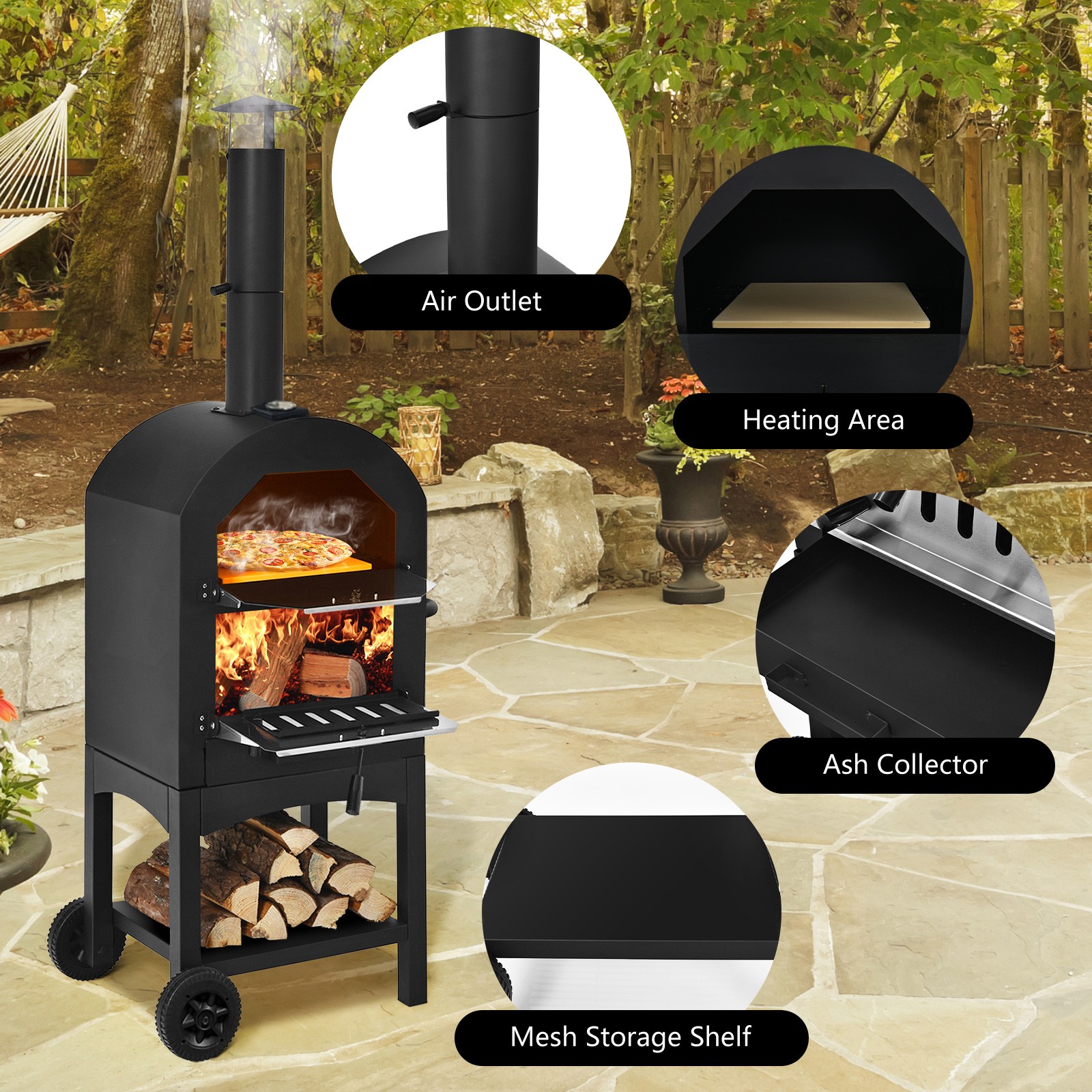 Outdoor Pizza Oven Wood Fire Pizza Maker Grill with Pizza Stone
