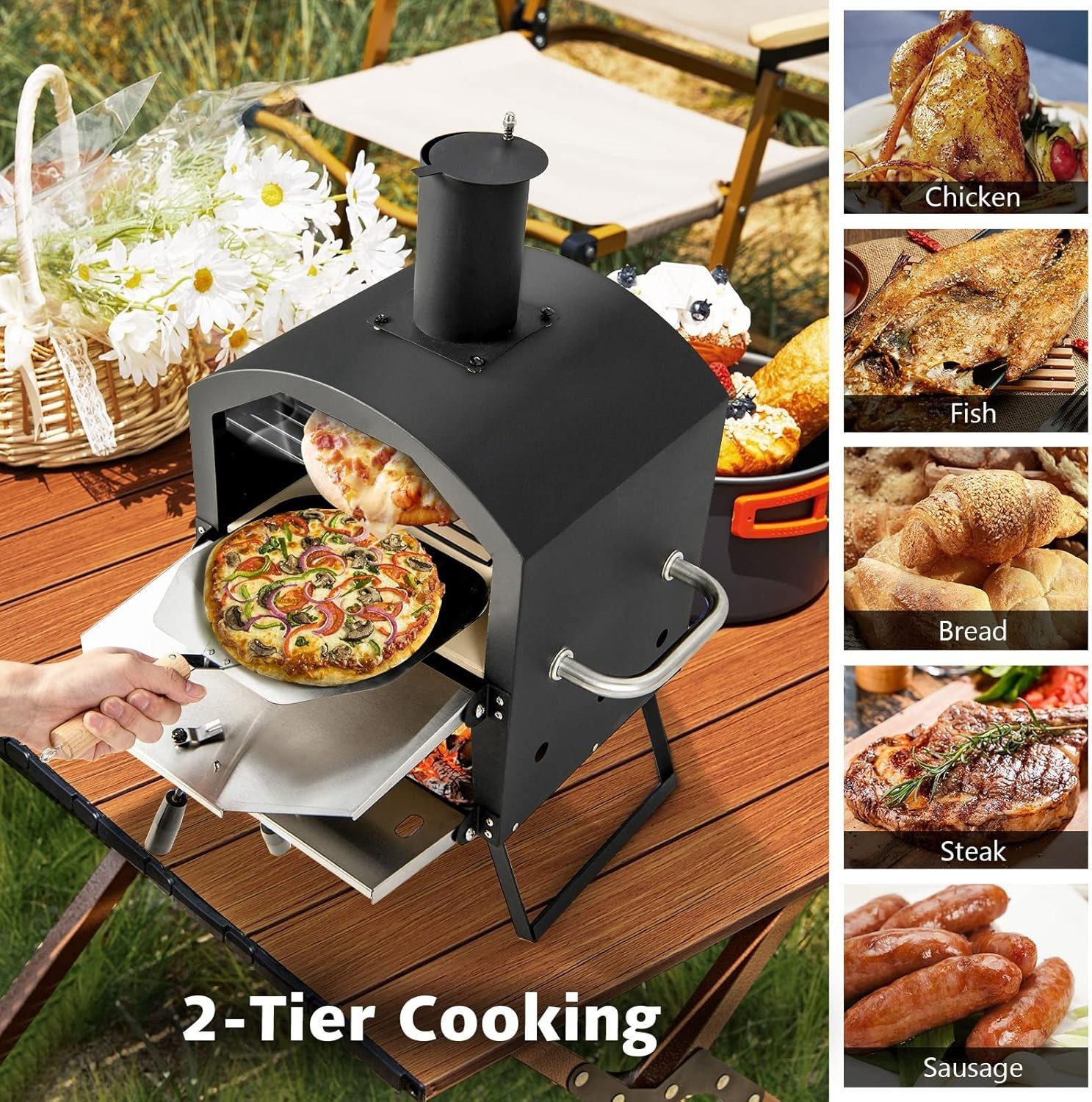 Elegant Waterproof Stainless Steel Outdoor Pizza Oven – Fast Preheat for Picnics