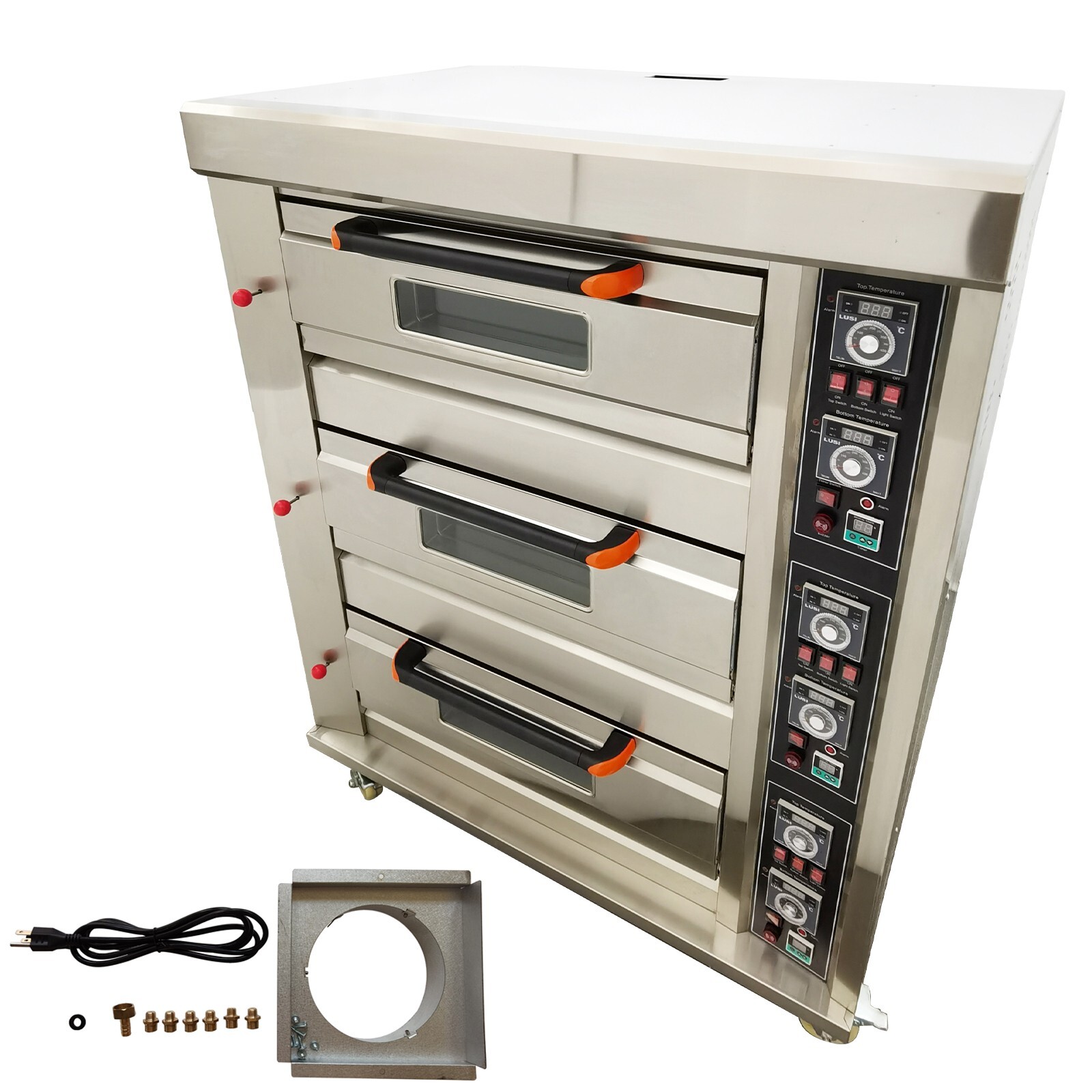 Commercial 110V Gas Heating 3-Layer 6-Dish Electric Pizza Oven with Caster 300W