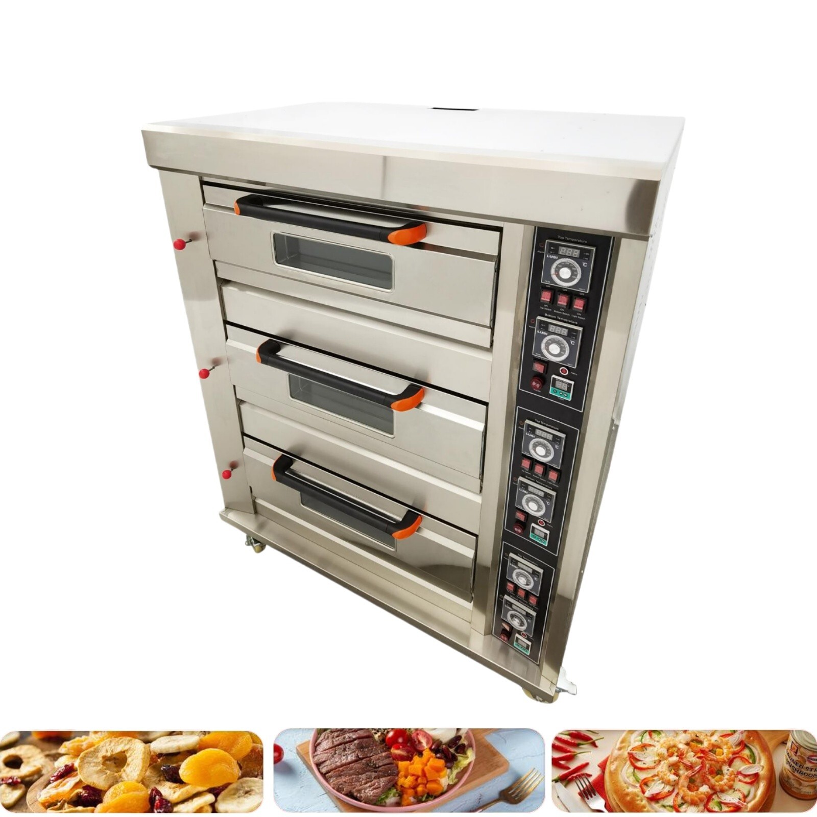110V 300W Gas Heating Commercial Movable Electric Triple Pizza Oven Meat Roaster