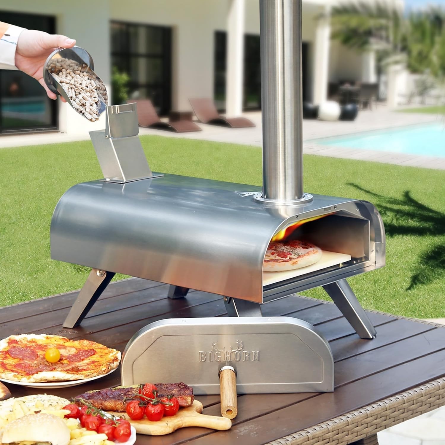 Stainless Steel 12″ Pizza Oven – Compact Wood Pellet Grill for Outdoor Cooking