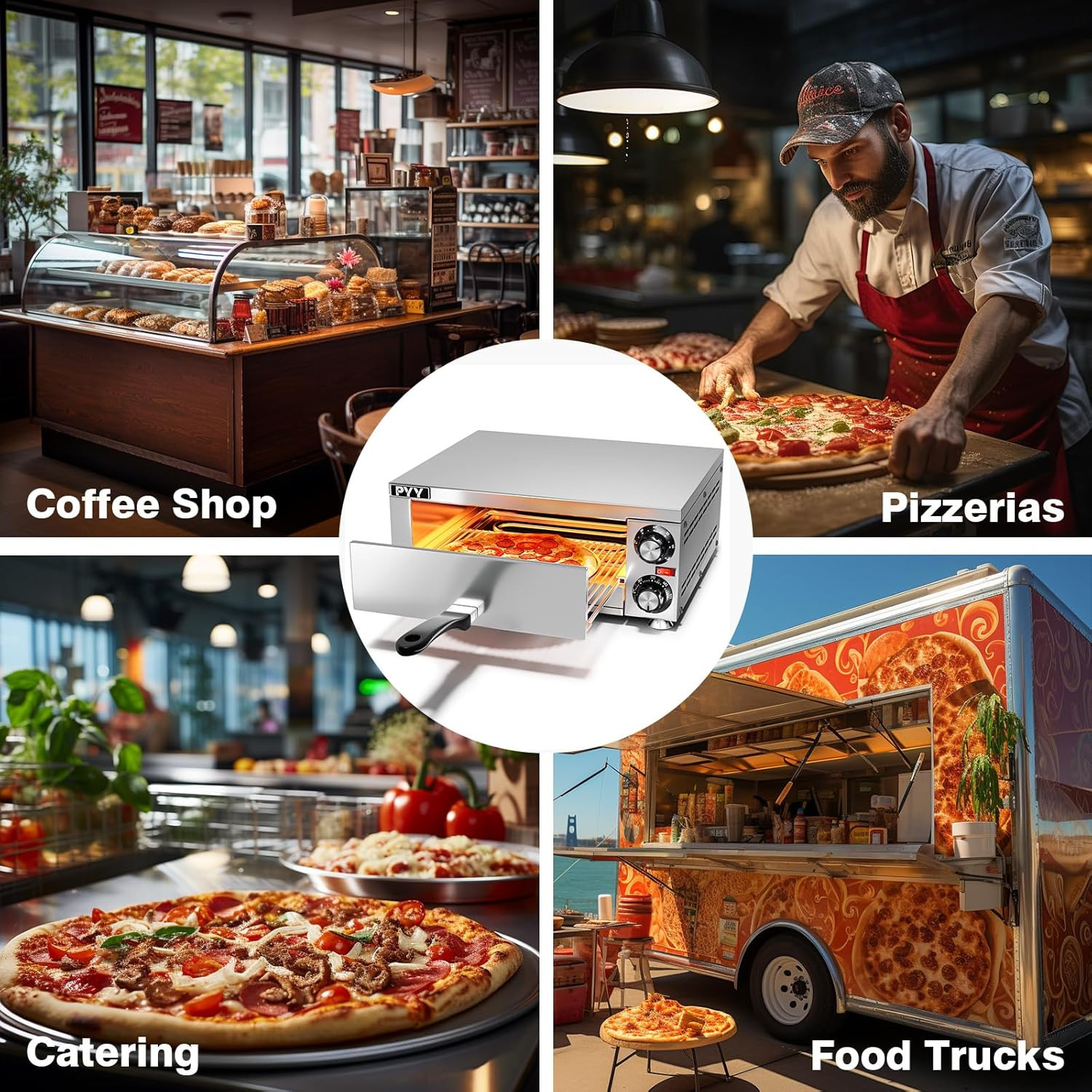 PYY Pizza Oven Indoor Electric Countertop Commercial Pizza Maker with Crumb Tray