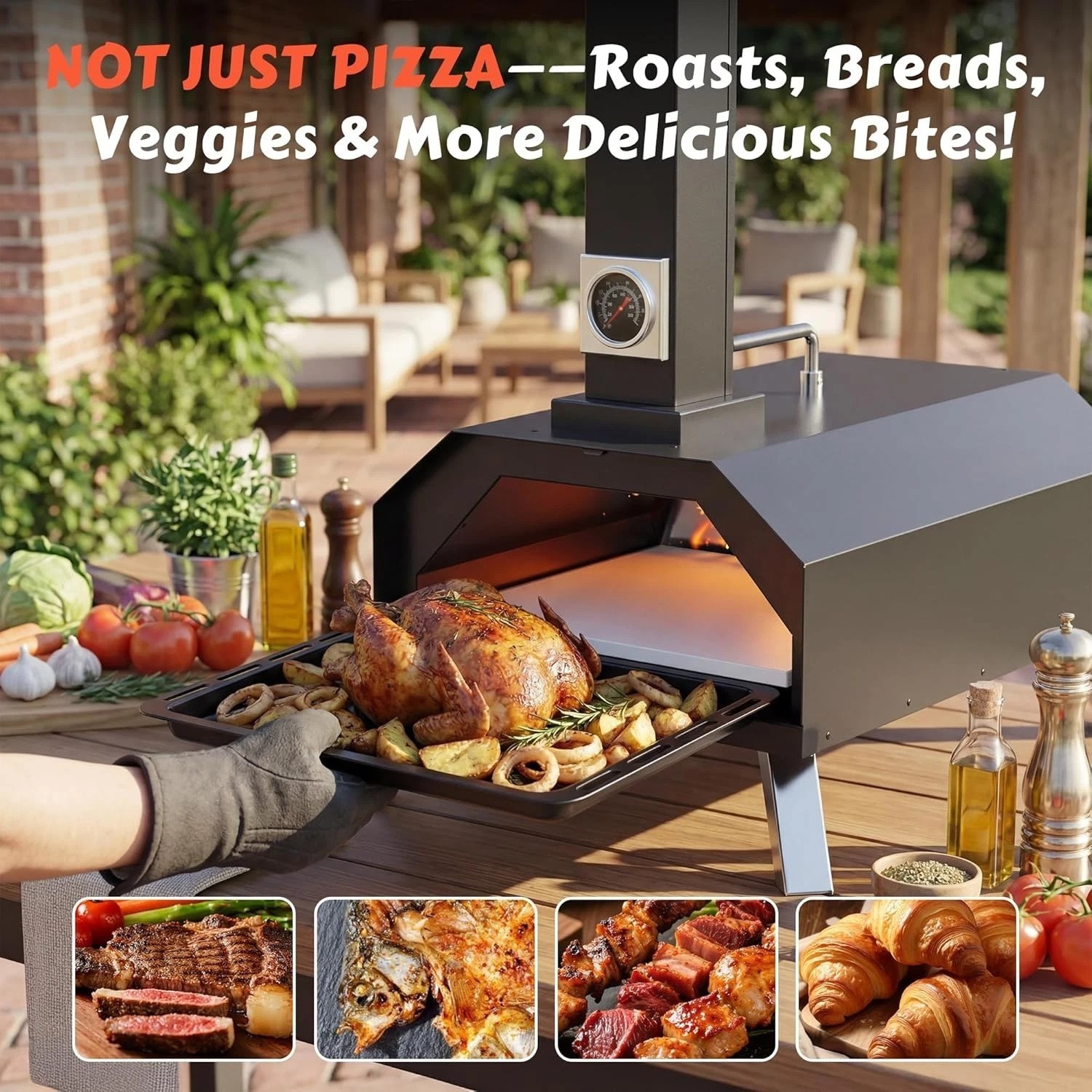Pizza Oven Outdoor Portable Pellet Pizza Stove Wood Fired Stainless Steel Piz…