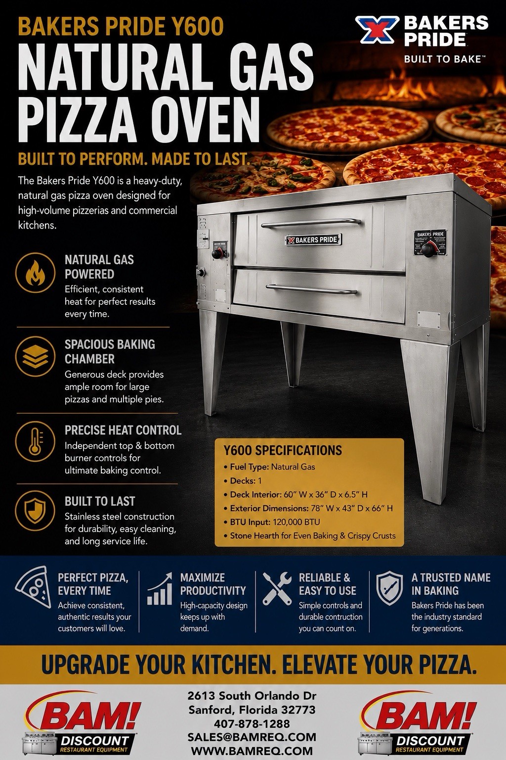 Bakers Pride Y-600 Super Deck Y Series Natural Gas Single Deck Pizza Oven 78″