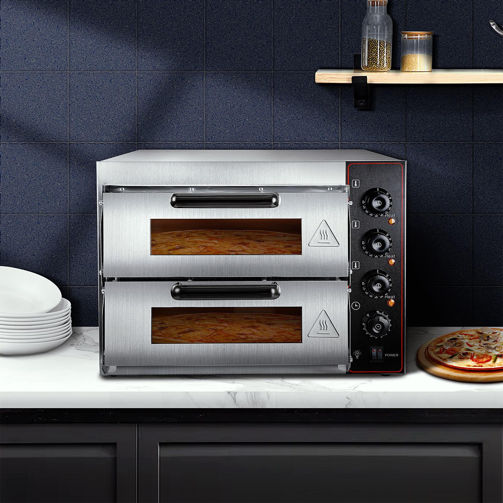 Electric Pizza Oven Countertop 16″ Double Deck Commercial Pizza Maker 110V 3000W