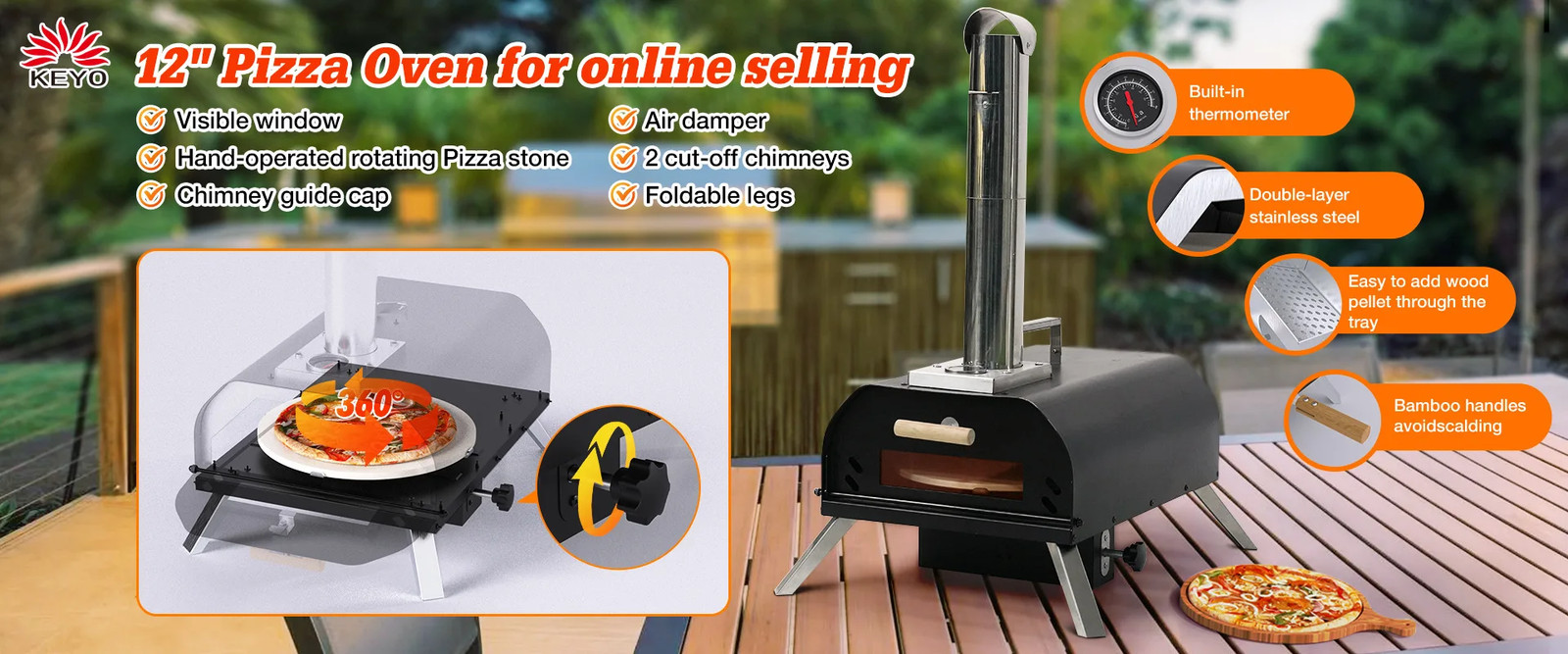Pizza Oven with Thermometer Folding Portable Pizza Oven for Home Commercial Use