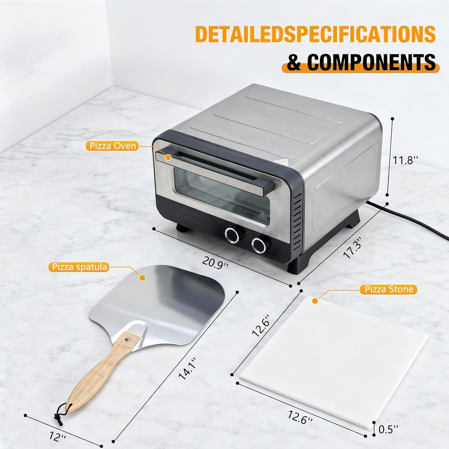 Electric Pizza Oven with Digital Display 1600W, 6 Preset Functions, 750°F High H