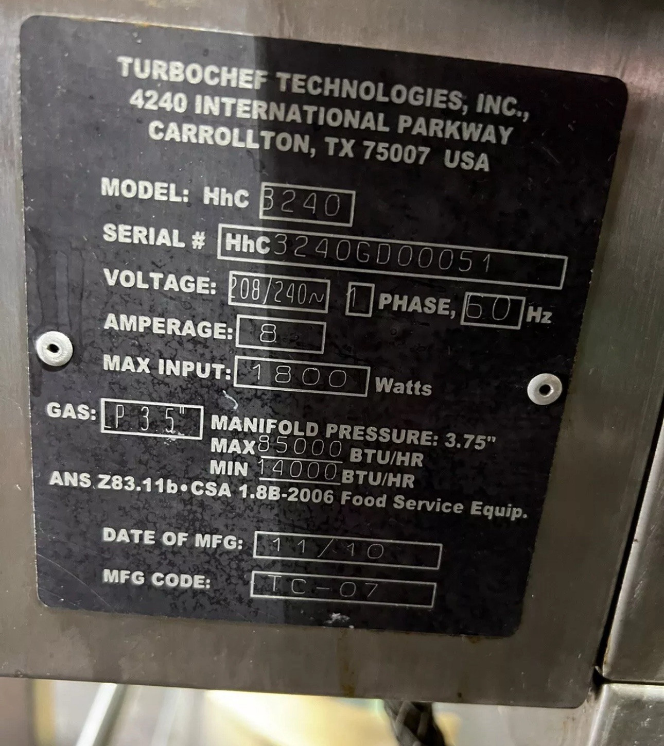TurboChef Gas Split Belt 3240Conveyor Pizza Oven 208/240V TESTED & WORKING!