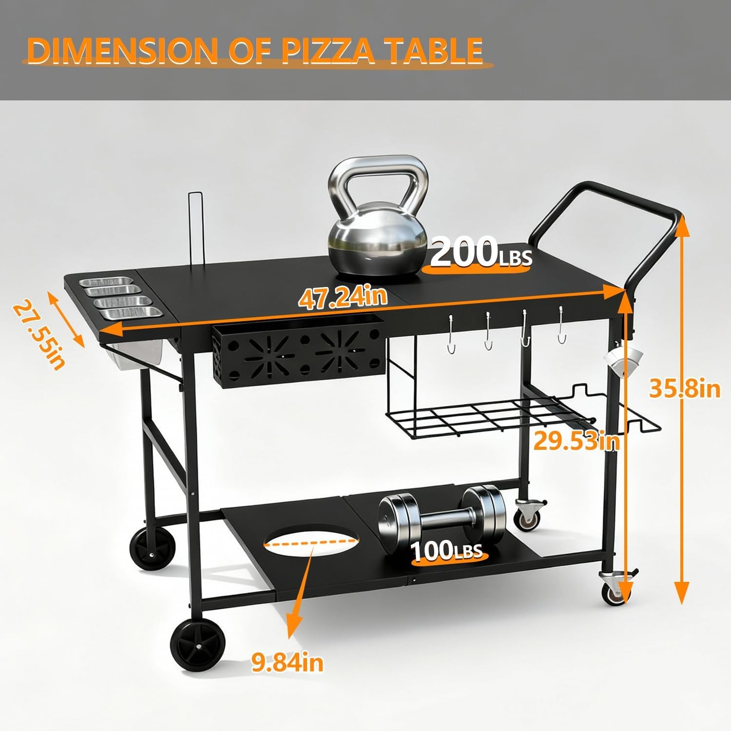 Pizza Oven Table with Topping Station Outdoor Pizza Oven Cart Grill Cart Table