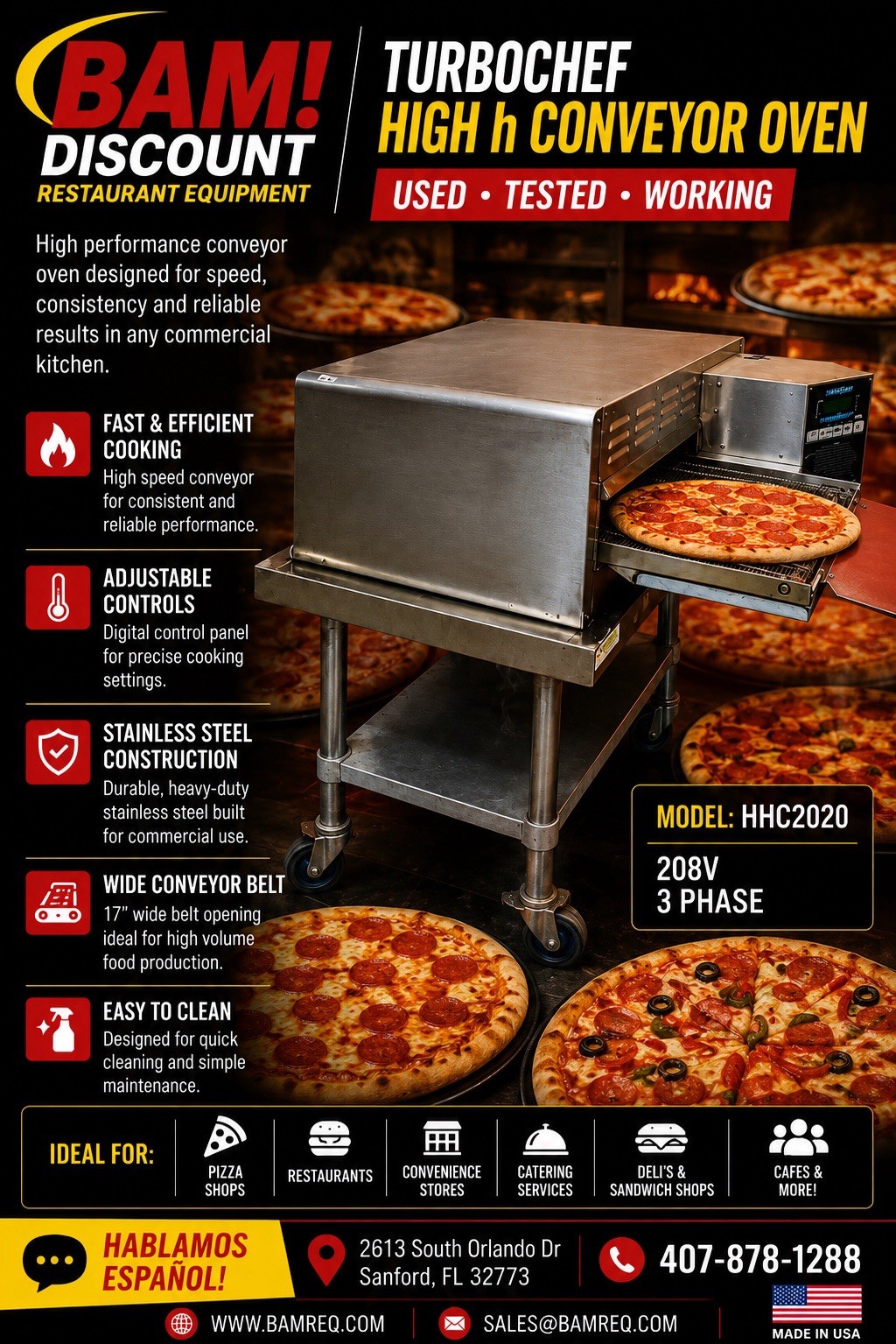TurboChef HHC2020 48″ -20” Conveyor Electric Countertop Conveyor Oven – 208v/3ph