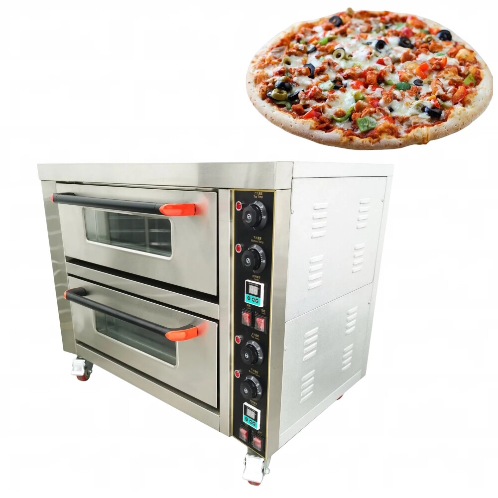 220V Double Deck Commercial Electric Pizza Oven with Casters 6.4KW