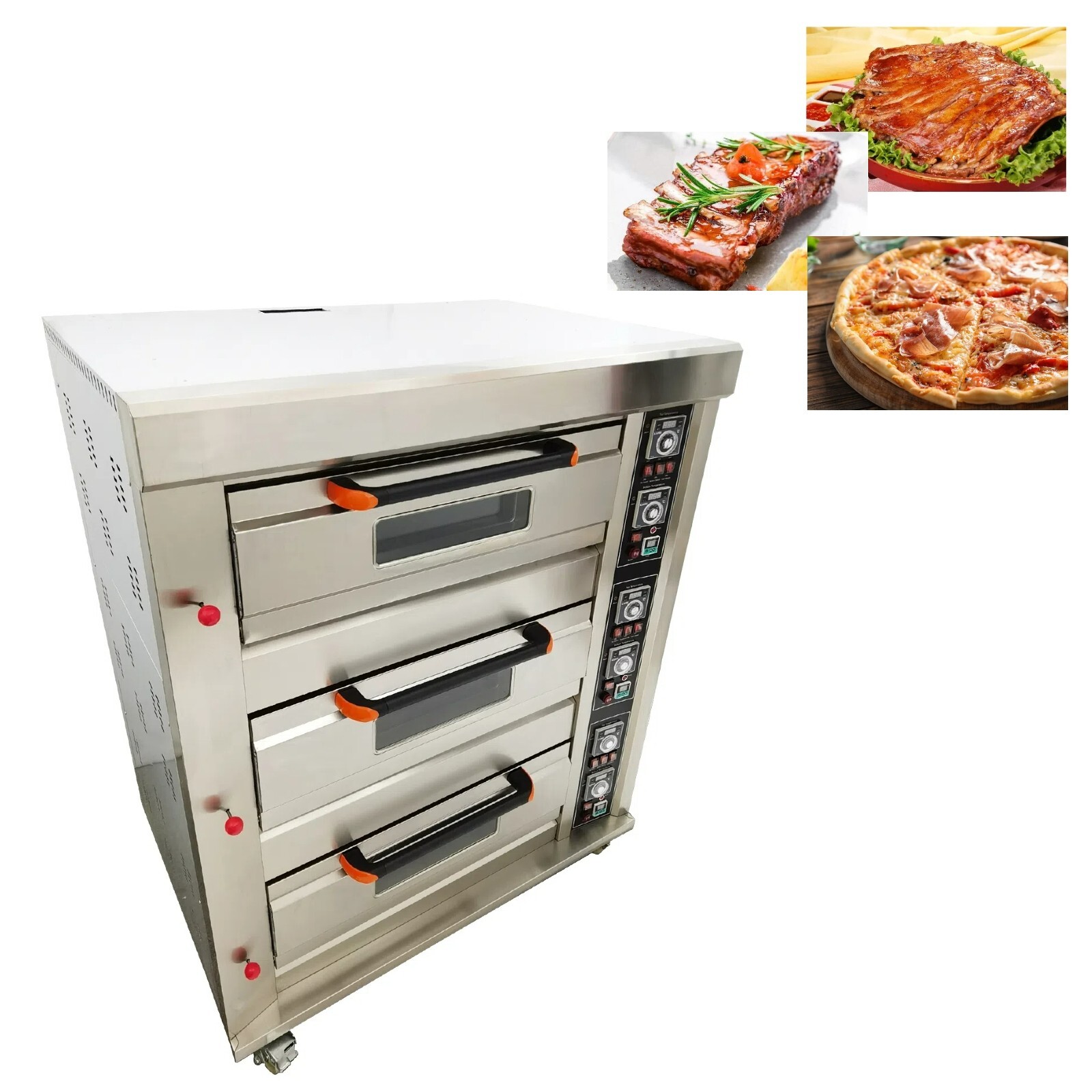 Commercial Electric & Gas Heating Pizza Oven Triple Layers 6*Baking Sheets 110V