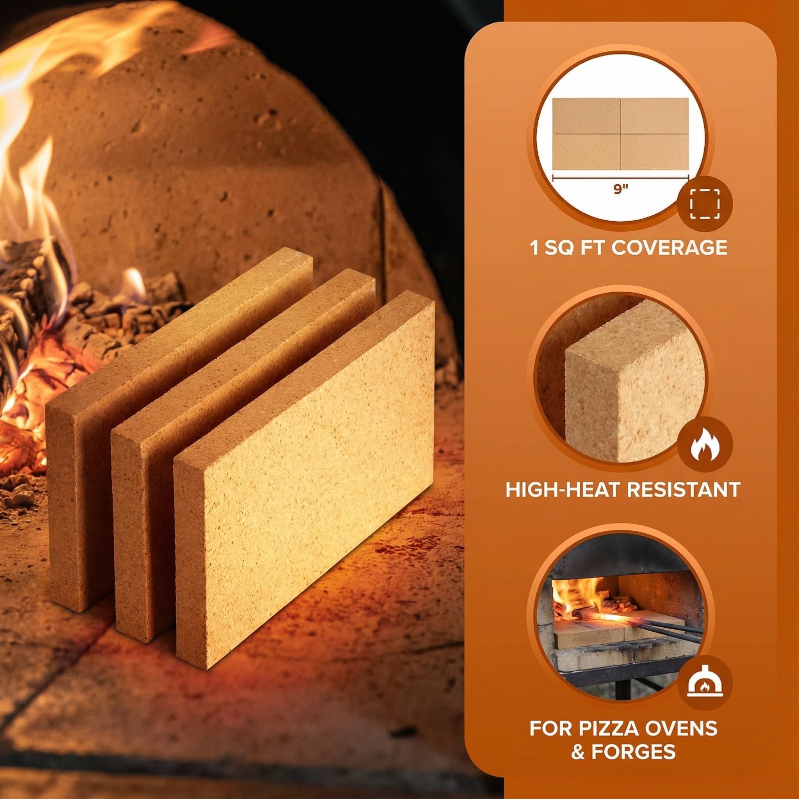 12 Pack High Temp Firebricks 3000°F Insulating 9″x4.5″x0.8″ for Pizza Oven, Wood