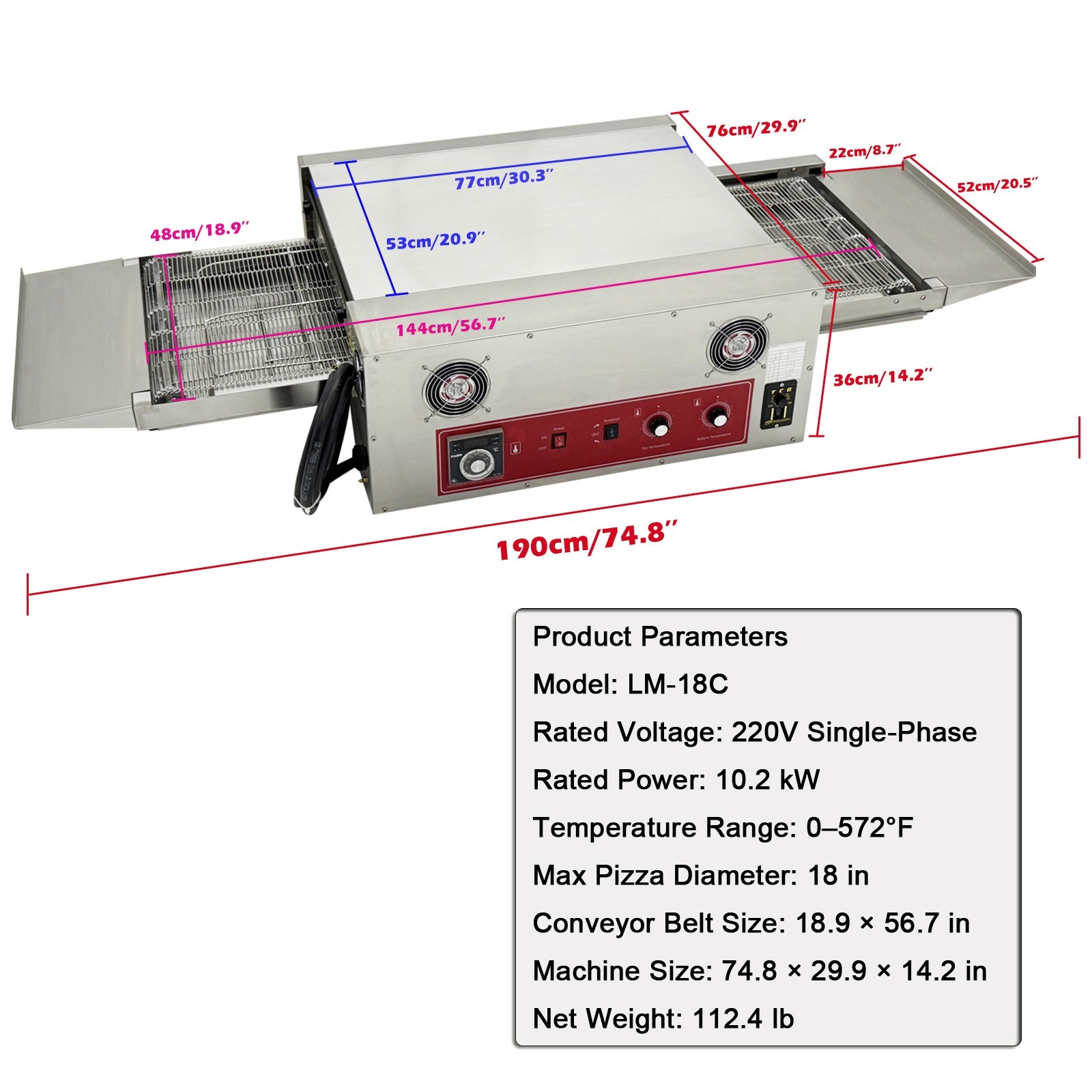 220V 10.2KW 18″ Countertop Conveyor Pizza Oven Commercial Baking Electric Oven