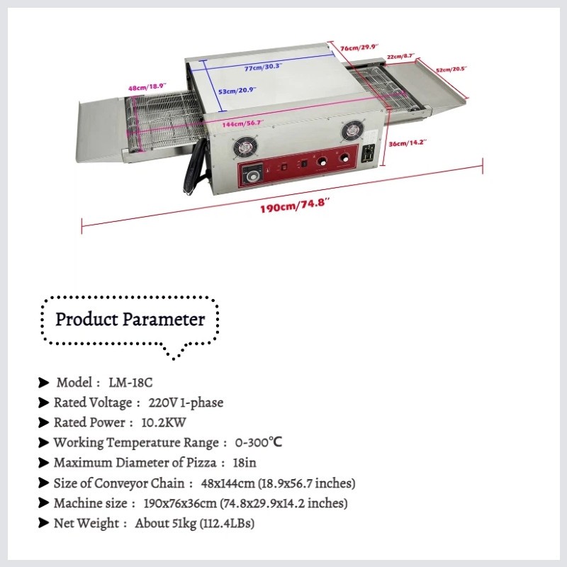 220V Countertop Conveyor Pizza Oven Commercial Baking Electric Oven 18” Belt