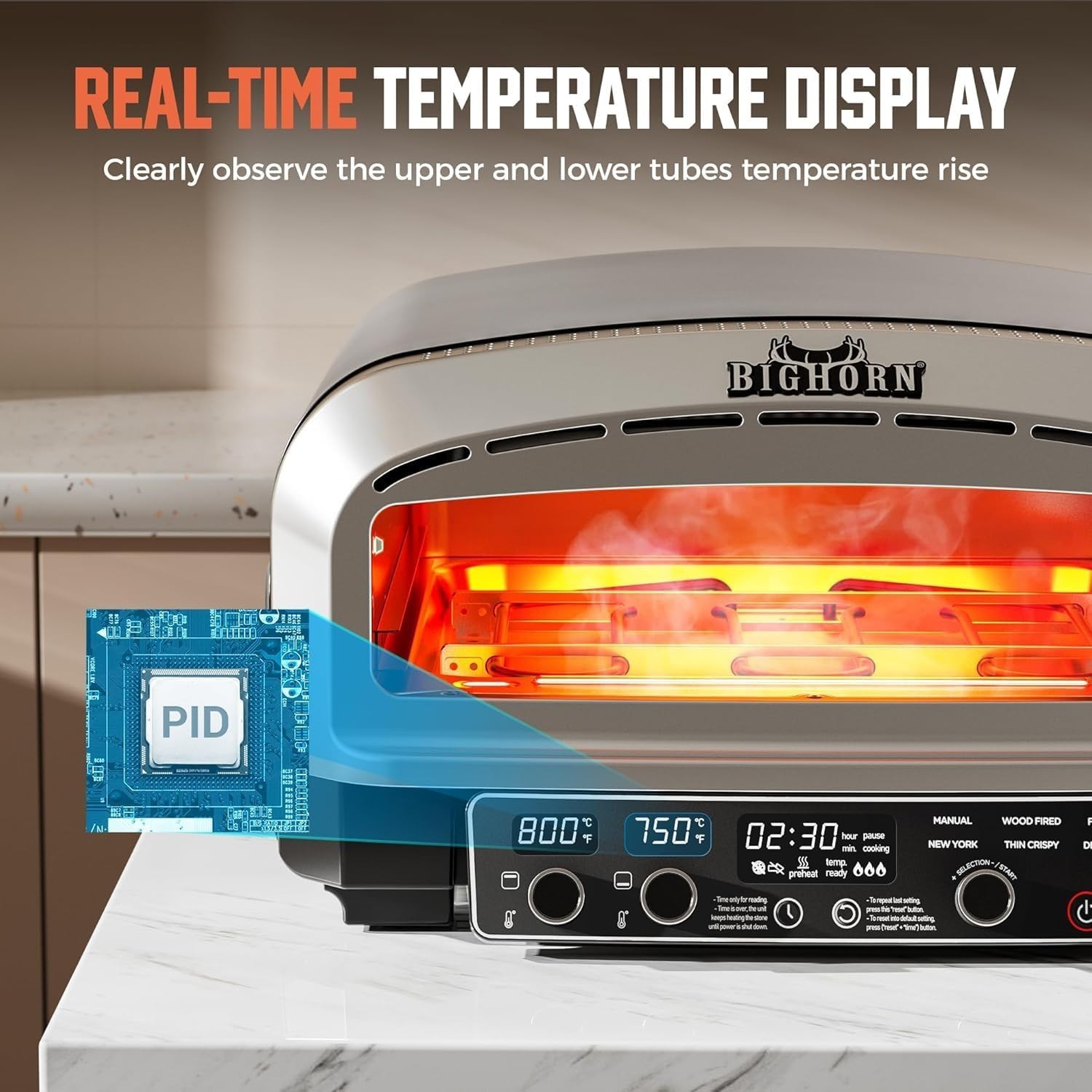 Space-Saving 14-Inch Countertop Pizza Oven with LED Display & Easy Clean Design