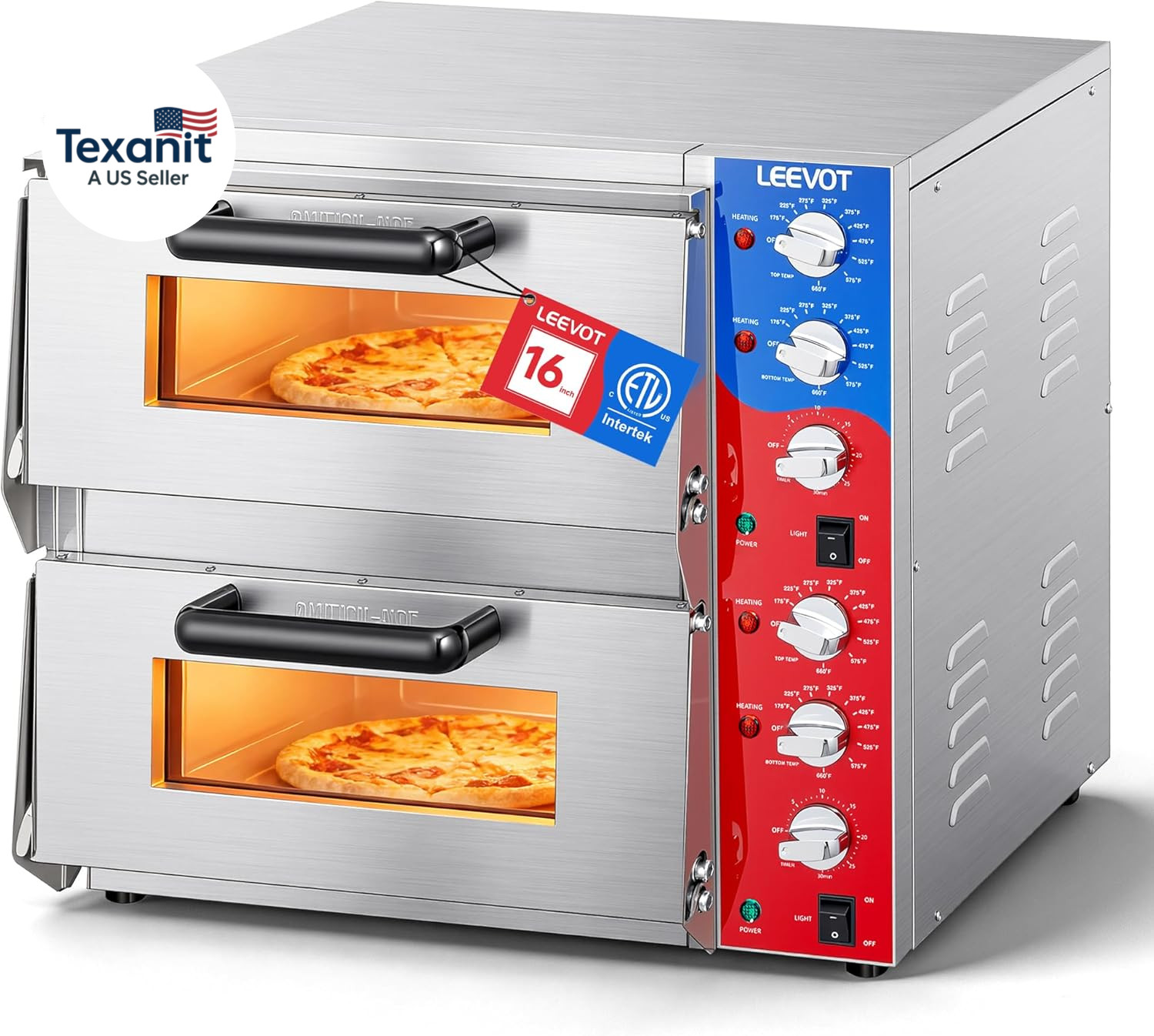 Commercial Double Deck 16 Inch Electric Pizza Oven | 3600W Countertop Pizza Make