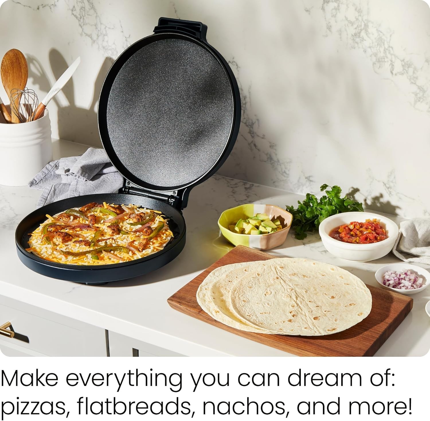 Stylish Countertop Electric Pizza Oven with Indicator Lights & Digital Cookbook