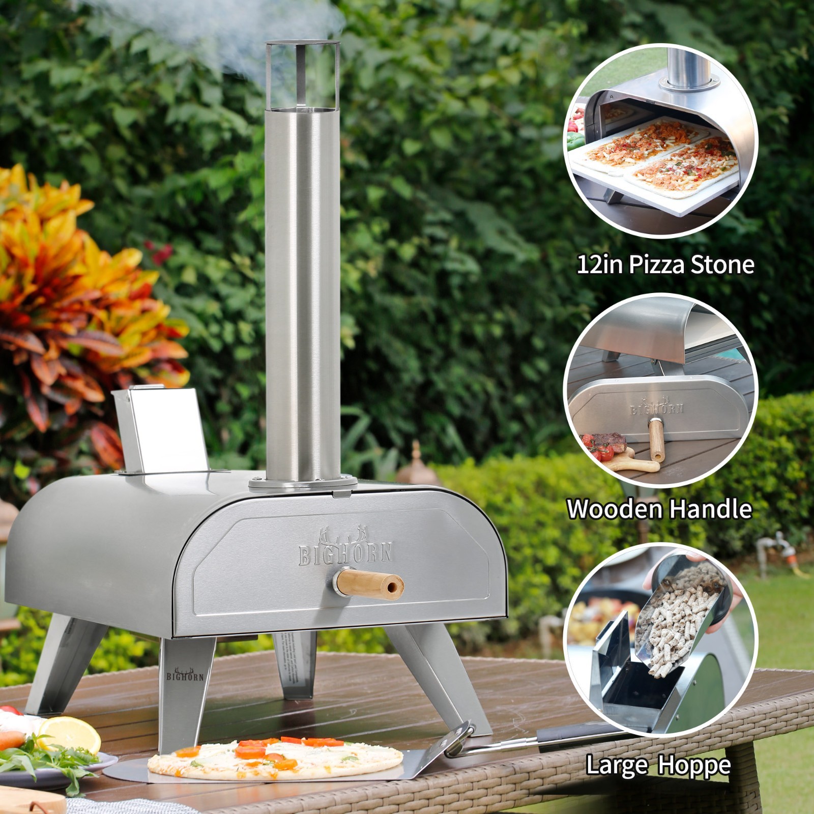 BIG HORN OUTDOORS Pizza Ovens Wood Pellet 12” Pizza Oven Cooking Pizza Maker Por
