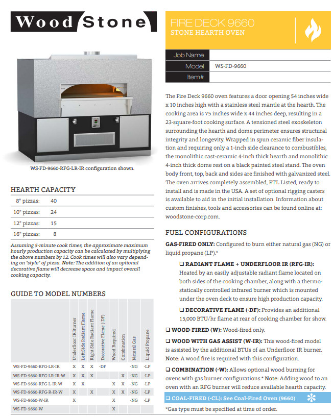USED WOOD STONE #WS-FD-9660-RFG-LR-IR-DF-NG – Deck 96″ Stone Hearth Oven, Nat G.