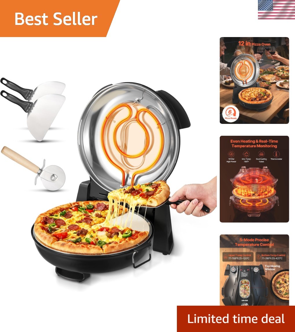 12-Inch Electric Countertop Pizza Oven – Dual Temp Controls for Perfect Pizza