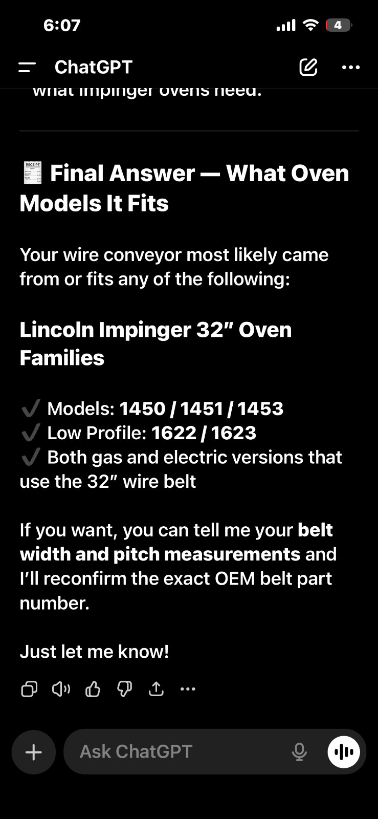 Lincoln Impinger 32″ Pizza Oven Conveyer Belt Assembly 1450 1451 1453 1622 1623
