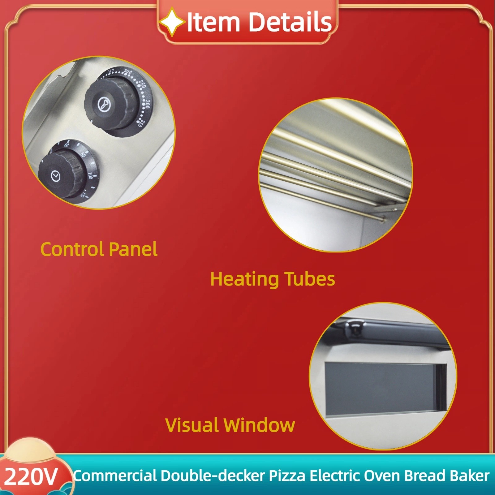 220V 3KW 2 Decks Pizza Electric Oven Bread Maker Toaster Cookie Baking Machine